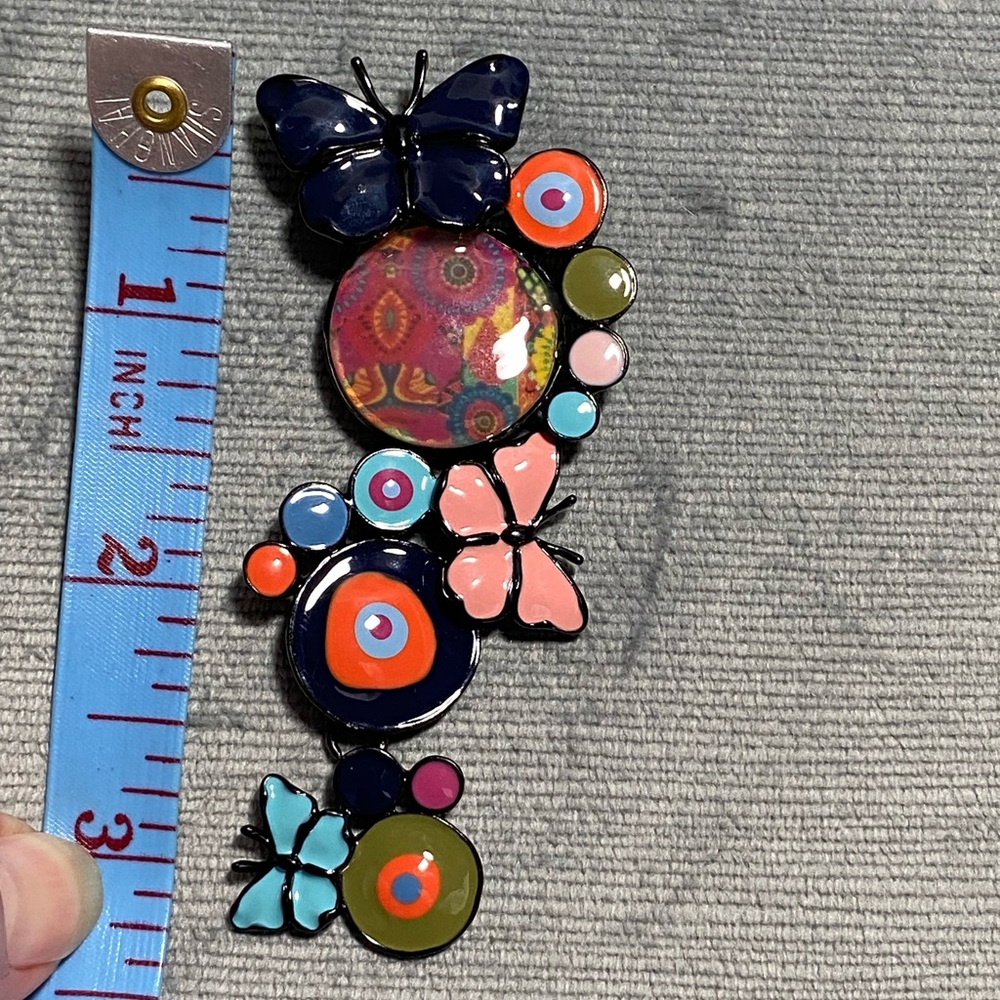 Vintage decorative dangling, colorful enameled pin 3.5 inches long butterflies - Picture 7 of 10